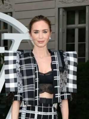 2026 Emily Blunt NYC Black Plaid Jacket