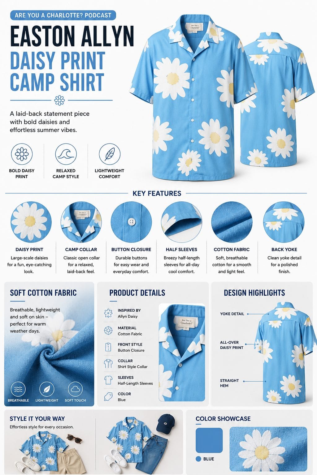 Are You a Charlotte_ Podcast Easton Allyn Daisy Print Camp Shirt