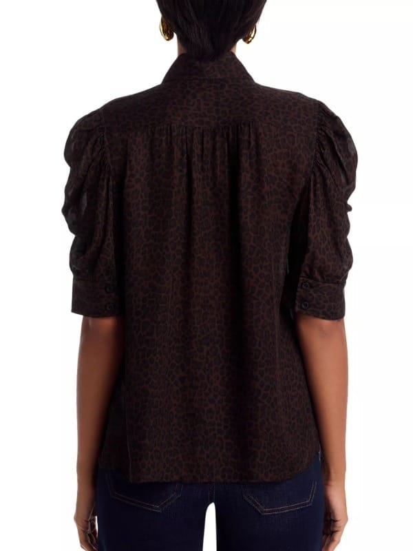 Back View of Beth Dutton Leopard Puff Sleeves Top