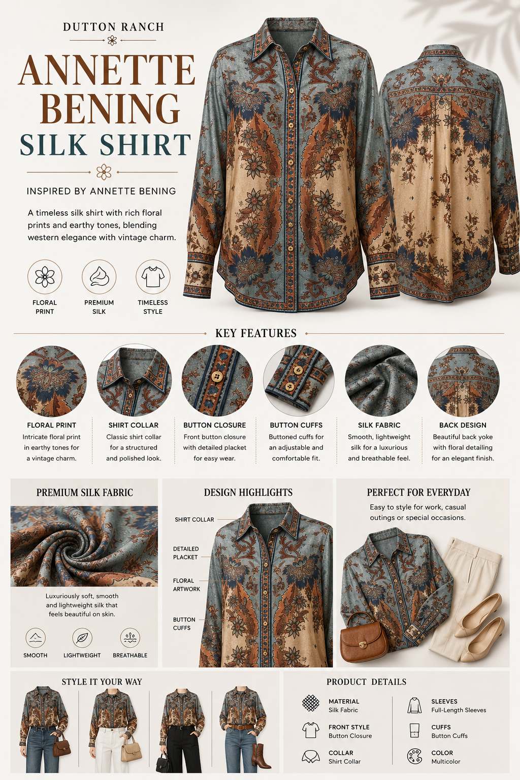 Dutton Ranch S01 Annette Bening Silk Shirt