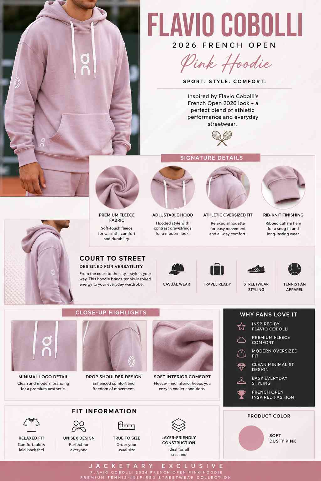 Flavio Cobolli 2026 French Open Pink Hoodie