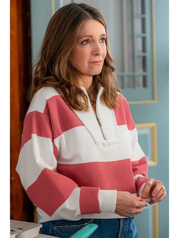 Kate Tv-Series The Four Seasons Tina Fey Pink & White Striped Half Zip Sweatshirt 2026