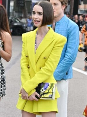 Lily Collins TV-Series Emily In Paris Season 6 Emily Cooper Yellow Double Breasted Blazer