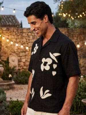 Love Island UK S13 Sumraj Toor Black Applique Short-Sleeve Shirt