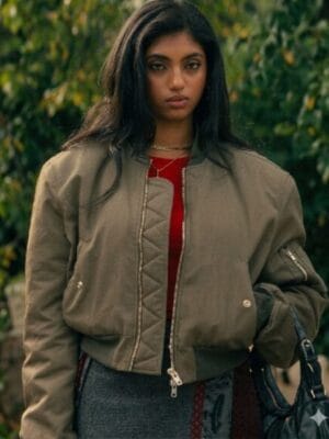 S01 Not Suitable For Work Abby Chilukuri Olive Green Bomber Jacket