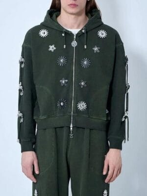 S01 Off Campus Julia Sarah Stone Green Embellished Sweatshirt