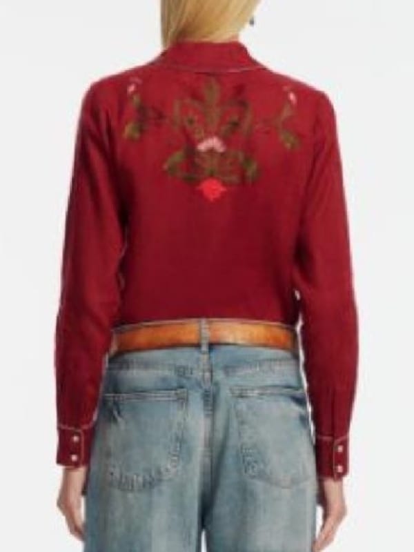 Season01 Beulah Jackson Dutton Ranch Annette Bening Red Rose Embroidery Floral Shirt