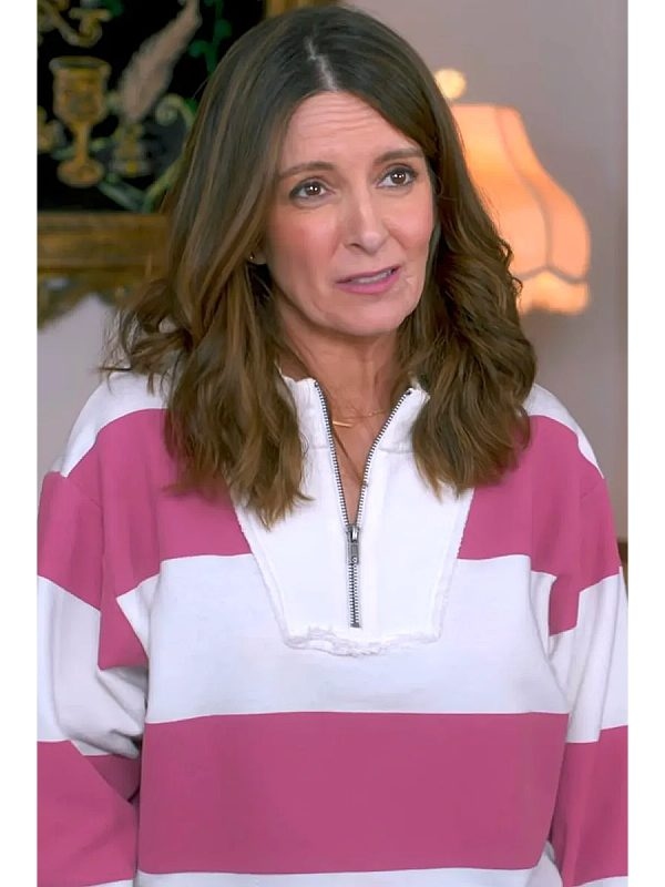 The Four Seasons S2 Tina Fey Striped Half Zip Sweatshirt For Sale