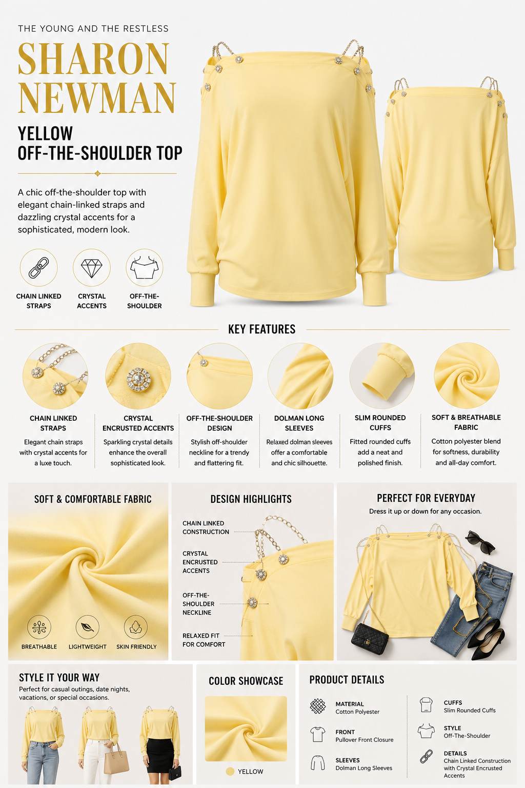 The Young and the Restless Sharon Newman Yellow Off-the-Shoulder Top