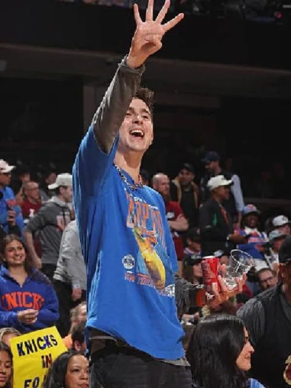 Timothee Chalamet New York Knicks v Cleveland Cavaliers Blue Shirt