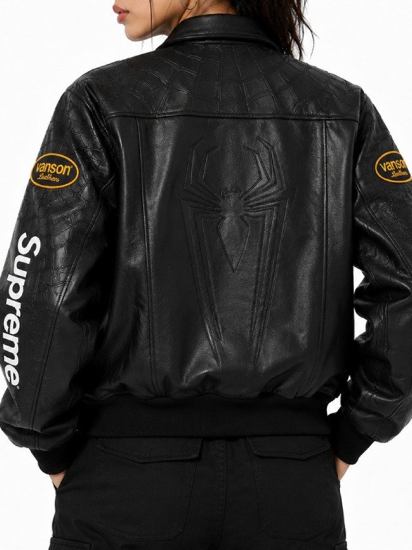 Spider Man Leather Jacket Inspired By Supreme Black Back View