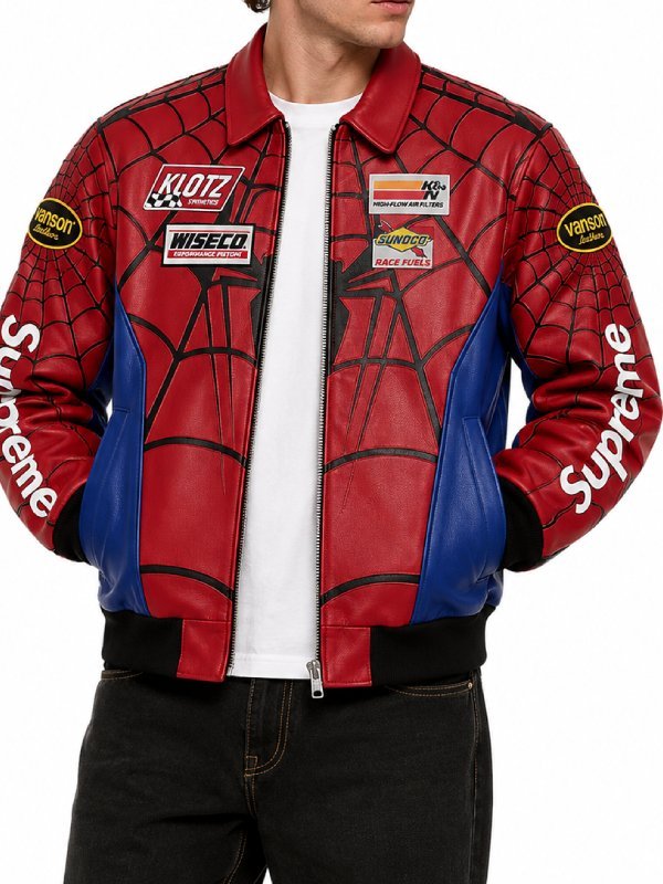 Spider Man Leather Jacket Inspired By Supreme Front