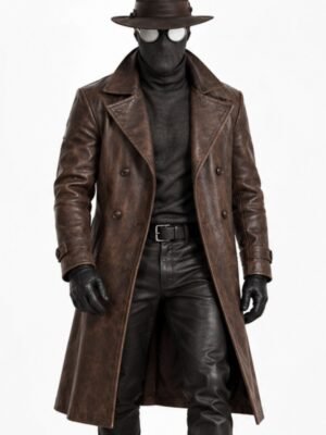 Spider Noir S01 Nicolas Cage Brown Leather Coat Front View