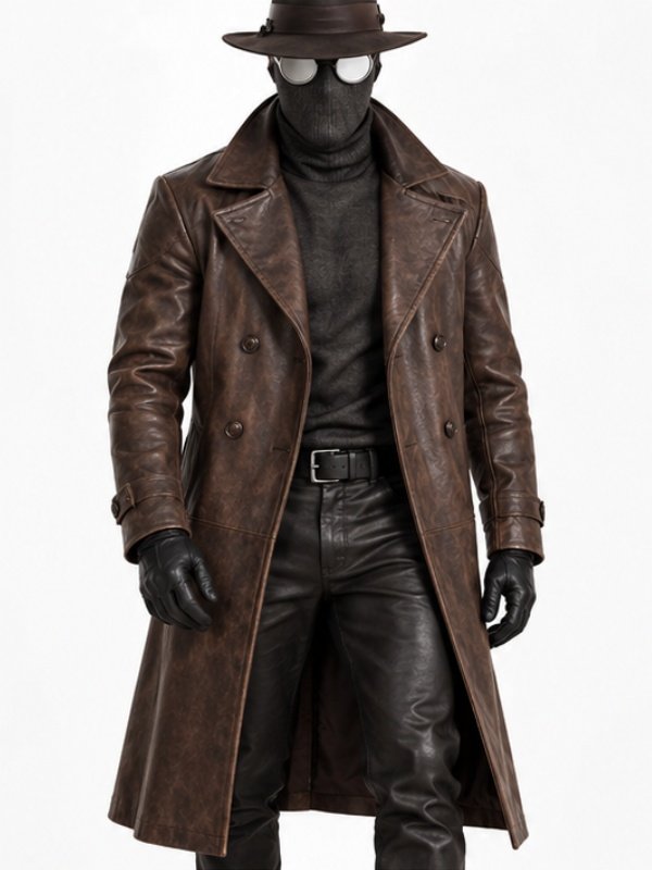 Spider Noir S01 Nicolas Cage Brown Leather Coat Front View