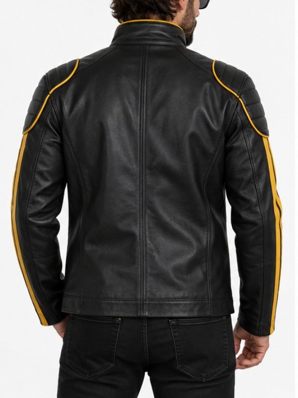 The Fall Guy Ryan Gosling Black and Yellow Leather Jacket Back View