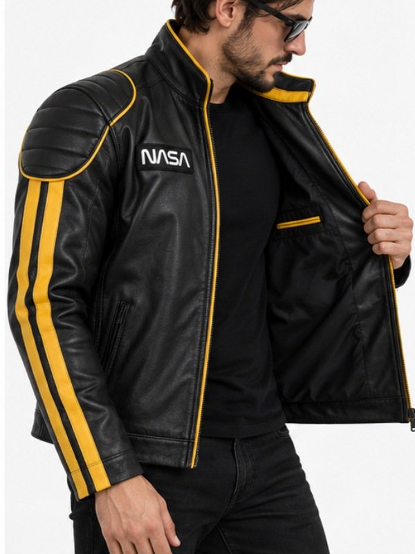 The Fall Guy Ryan Gosling Black and Yellow Leather Jacket Side View